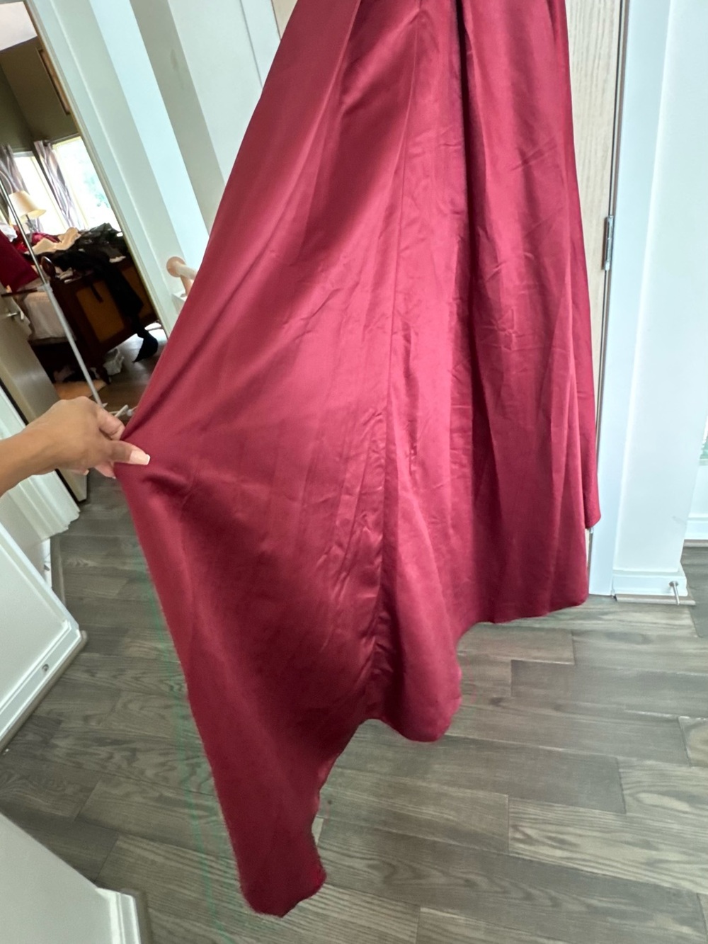 Stunning Burgundy Satin Ball Gown w/ High Slit & Pockets! - Picture 12 of 13